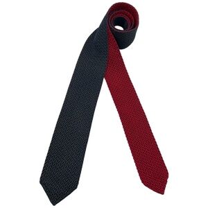 CARAMELO XL Double Side Solid Blue/Red Knit Silk LUXURY Slim Tie HANDMADE ITALY